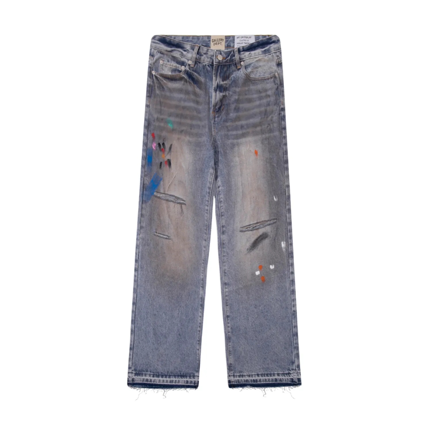 652#Gallery Dept New Retro Dirty Feng Shui Washed Mud Dye Knife Cut Splash Ink Jeans American High Street Casual Trousers Washed Blue S～XL p250